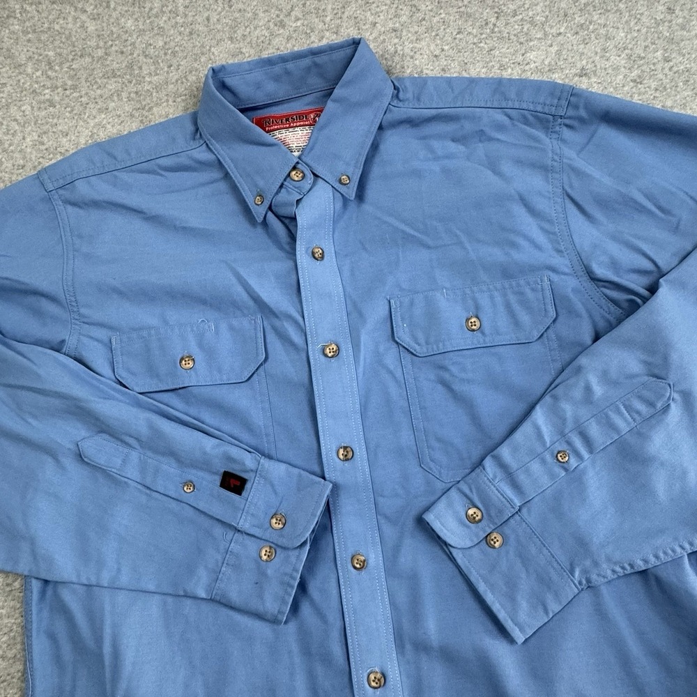 Riverside Protective Apparel FR Shirt Mens Large Blue‎ Flame Resistant Workwear